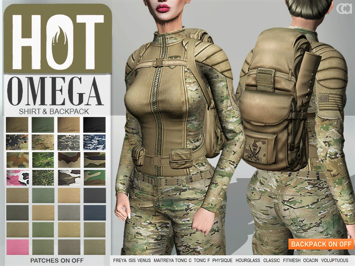 Second Life Marketplace - [CA] OMEGA COMBAT SHIRTS BACKPACK LADIES
